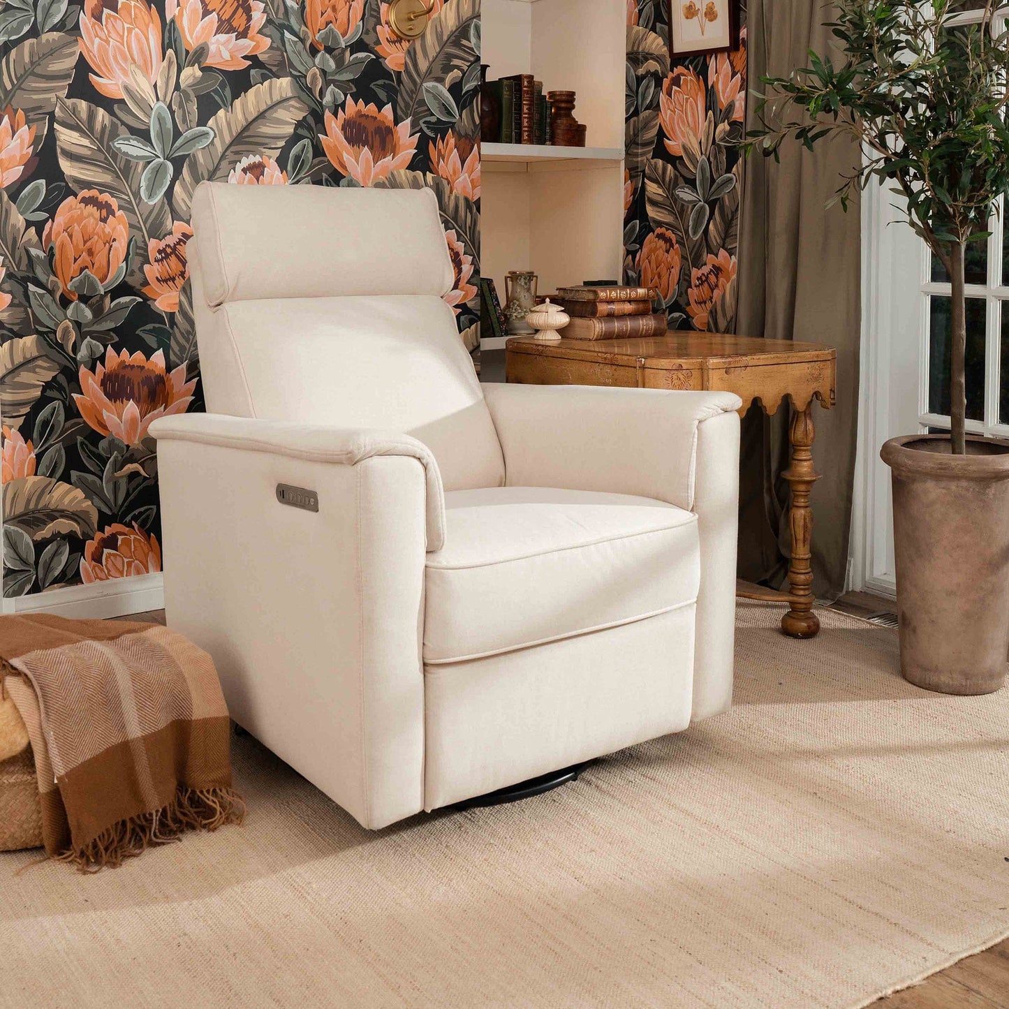 Namesake Willa Pro Power Recliner and Swivel Glider with Power Headrest, Lumbar & Light - Performance Cream Eco-Weave - M17182PCMEW