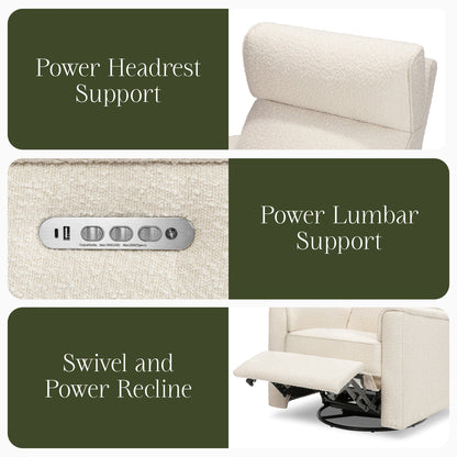 Namesake Willa Pro Power Recliner and Swivel Glider with Power Headrest, Lumbar & Light - Performance Ivory Boucle - M17182PWB