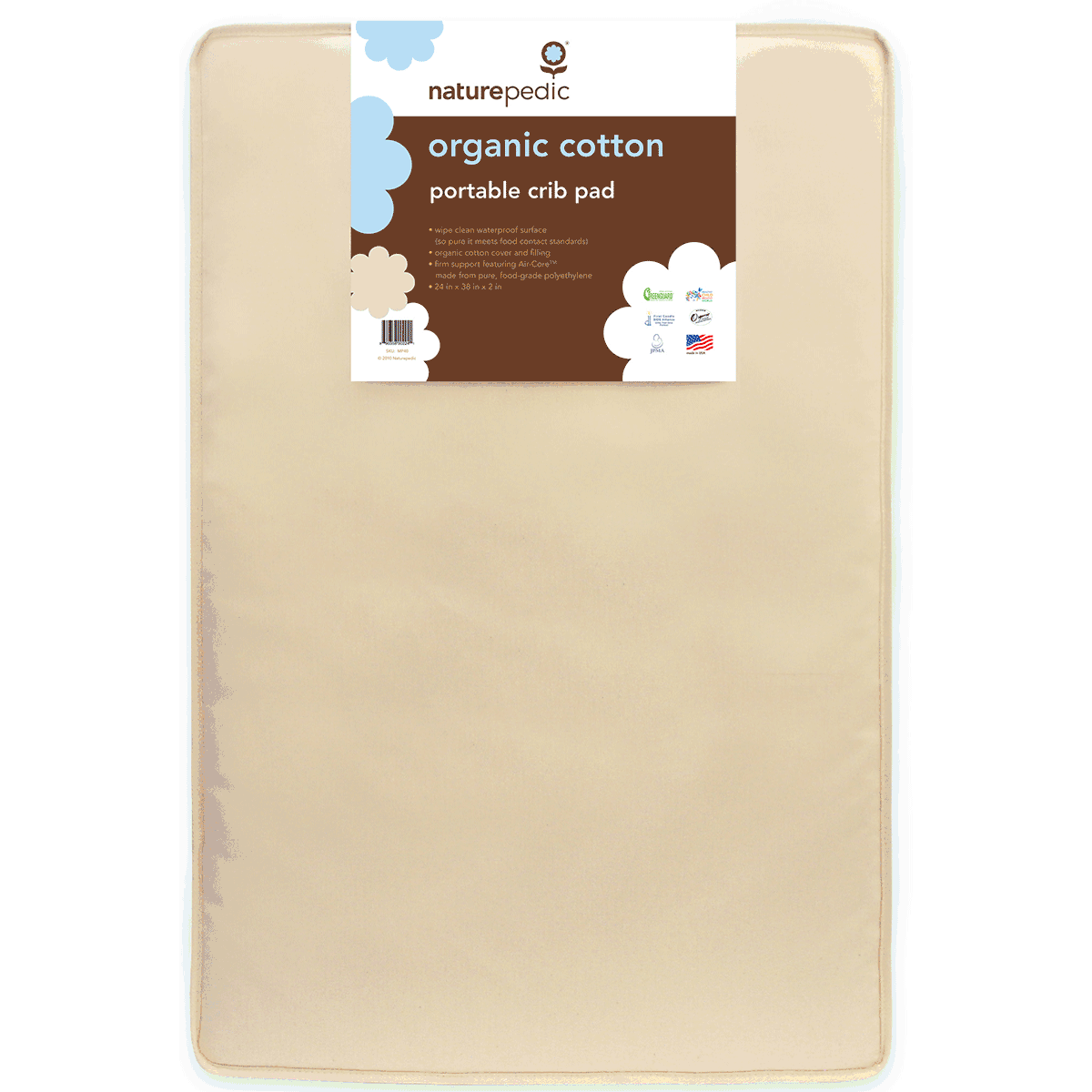 Naturepedic Organic Cotton Mini Crib Mattress 24x38x2 - Natural - MPS2438