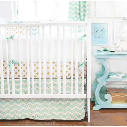 New Arrivals Gold Rush in Mist 4 Piece Crib Bedding Set - NA-GOLDM-4PC