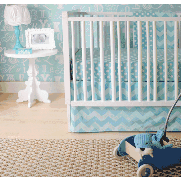 New Arrivals Zig Zag Aqua 2 Piece Baby Crib Bedding Set