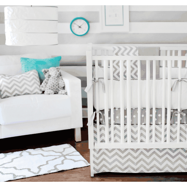 New Arrivals Zig Zag Grey 3 Piece Baby Crib Bedding Set