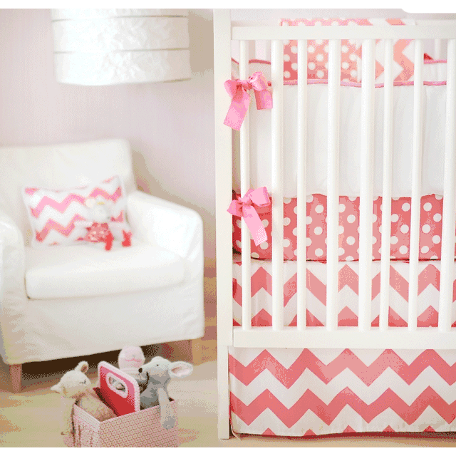 New Arrivals Zig Zag Hot Pink 2 Piece Baby Crib Bedding Set