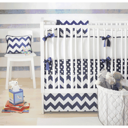 New Arrivals Zig Zag Navy 2 Piece Baby Crib Bedding Set