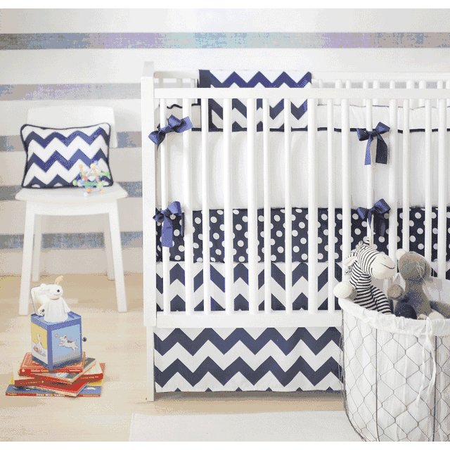 New Arrivals Zig Zag Navy 4 Piece Baby Crib Bedding Set