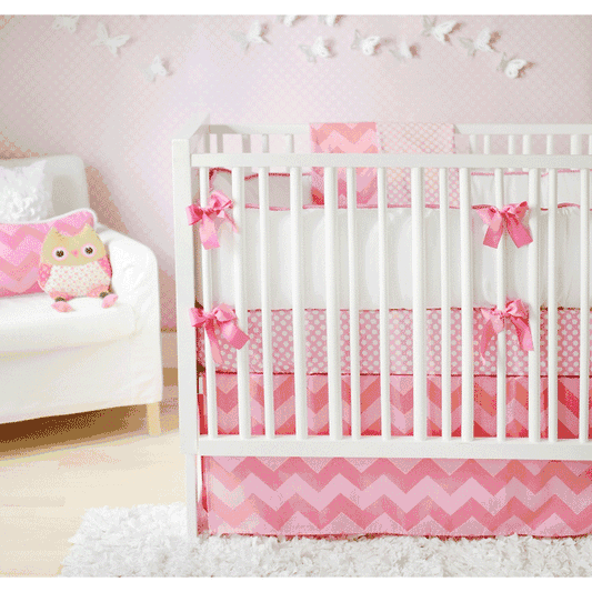 New Arrivals Zig Zag Pink Sugar 2 Piece Baby Crib Bedding Set
