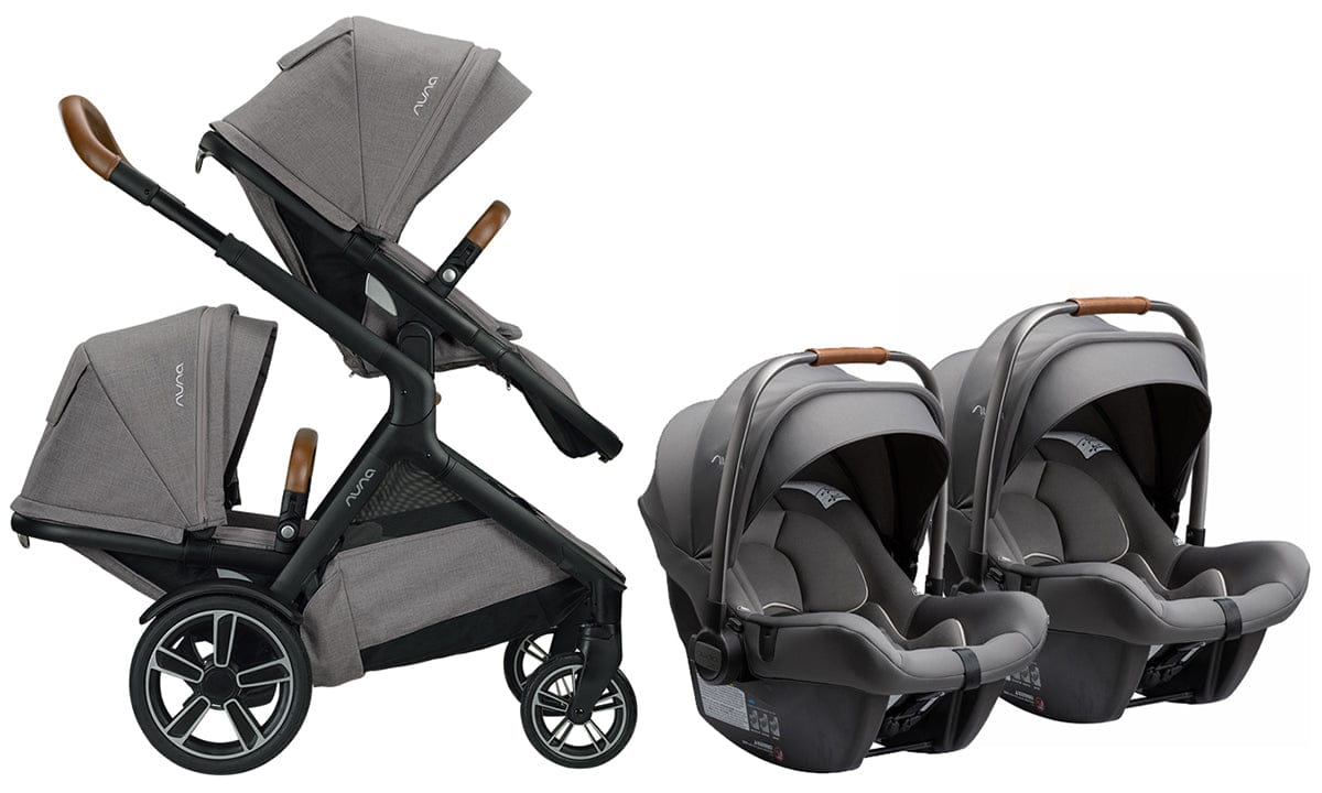 Nuna DEMI Grow + PIPA Lite R Twin Travel System Bundle - Frost/Granite - TWIN-ST08110FRT-CF08508600GRN