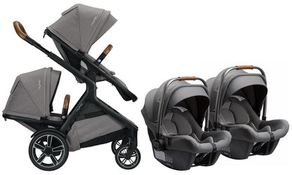 Nuna DEMI Grow + PIPA Lite R Twin Travel System Bundle - Frost/Granite - TWIN-ST08110FRT-CF08508600GRN