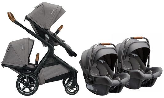 Nuna DEMI Grow + PIPA Lite R Twin Travel System Bundle - Frost/Granite - TWIN-ST08110FRT-CF08508600GRN