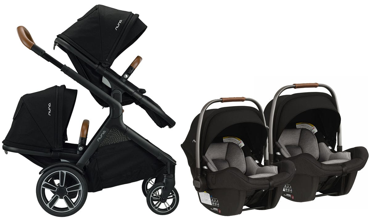 Nuna DEMI Grow + PIPA Lite Twin Travel System Bundle - Caviar/Caviar - TWIN-ST08110CVR-CF08500CVR
