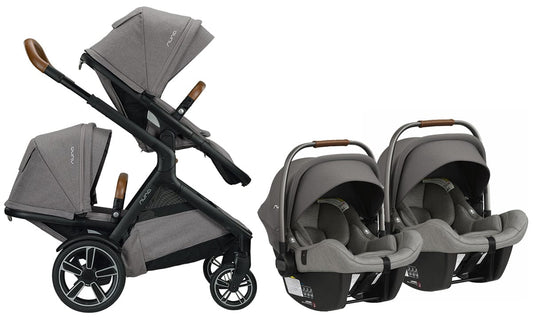 Nuna DEMI Grow + PIPA Lite Twin Travel System Bundle - Frost/Granite - TWIN-ST08110FRT-CF08500GRN