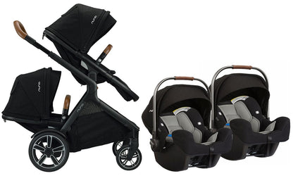 Nuna DEMI Grow + PIPA Twin Travel System Bundle - Caviar/Caviar - TWIN-ST08110CVR-CF03501CVR