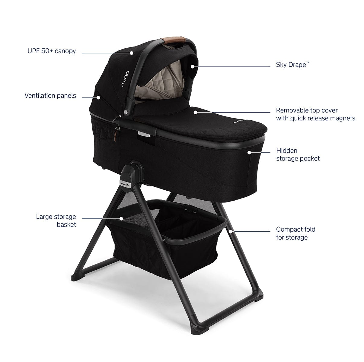 Nuna DEMI Grow Bassinet + Stand - Caviar - CD09200CVR