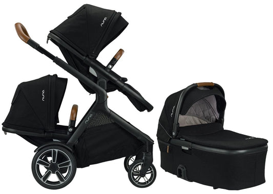 Nuna DEMI Grow Double Stroller + Bassinet Bundle - Caviar - DBL-ST08110CVR-CC09204CVR