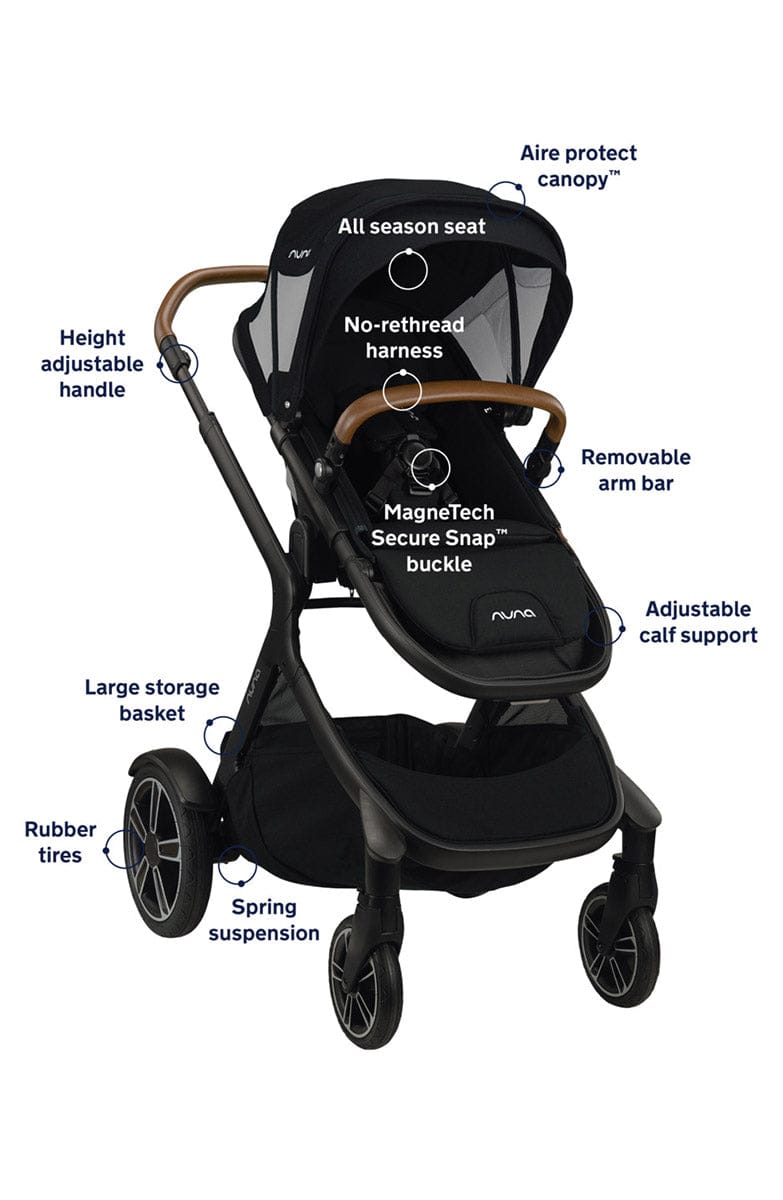 Nuna DEMI Grow Double Stroller with Aire Protect Canopy + Classic Canopy - Caviar - ST08120CVR-AC08116CVR