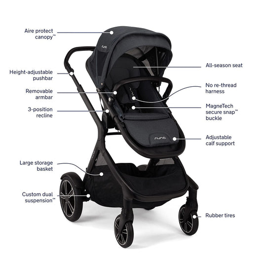 Nuna DEMI Grow Double Stroller with Aire Protect Canopy + Classic Canopy - Ocean - ST08120OCN-AC08116OCN