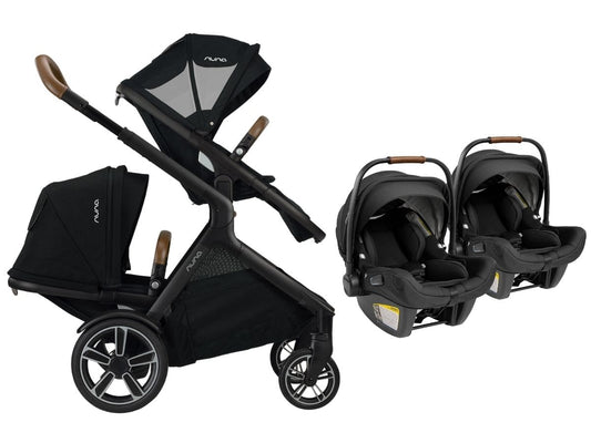 Nuna DEMI Grow + PIPA Lite RX Twin Travel System with Aire Protect Canopy + Classic Canopy - Caviar - TWIN-ST08120CVR-CF10208600CVR