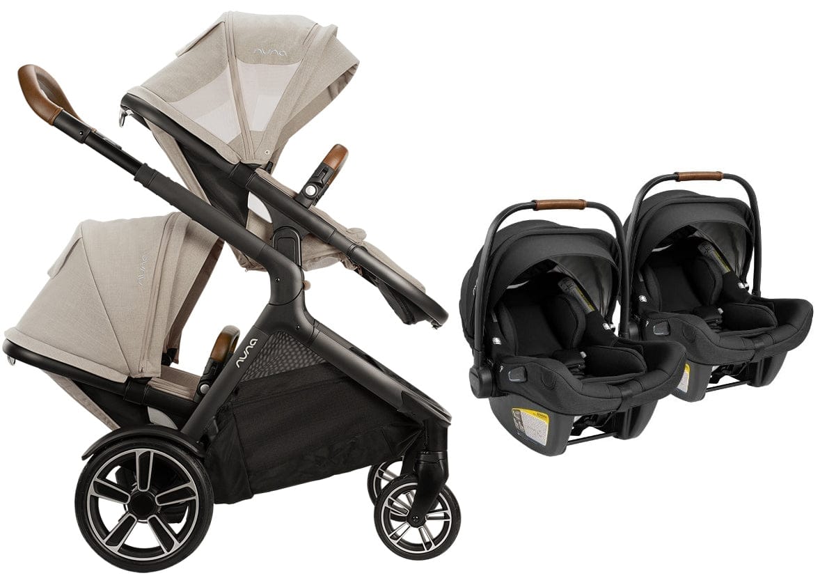 Nuna DEMI Grow + PIPA Lite RX Twin Travel System with Aire Protect Canopy + Classic Canopy - Hazelwood / Caviar - TWIN-ST08122HAZ-CF10208600CVR