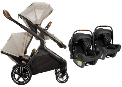 Nuna DEMI Grow + PIPA Lite RX Twin Travel System with Aire Protect Canopy + Classic Canopy - Hazelwood / Caviar - TWIN-ST08122HAZ-CF10208600CVR