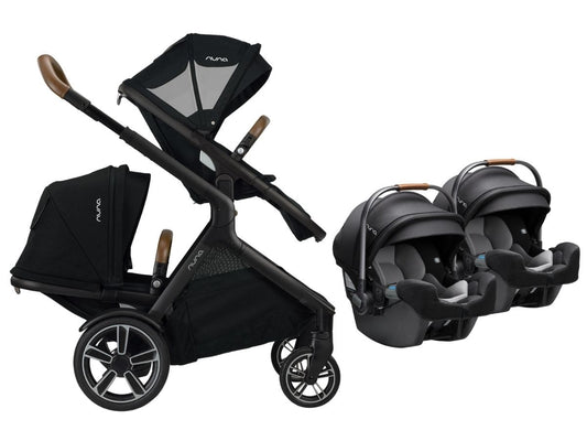 Nuna DEMI Grow + PIPA RX Twin Travel System with Aire Protect Canopy + Classic Canopy - Caviar - TWIN-ST08120CVR-CF12508600CVR
