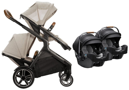 Nuna DEMI Grow + PIPA RX Twin Travel System with Aire Protect Canopy + Classic Canopy - Hazelwood / Caviar - TWIN-ST08122HAZ-CF12508600CVR
