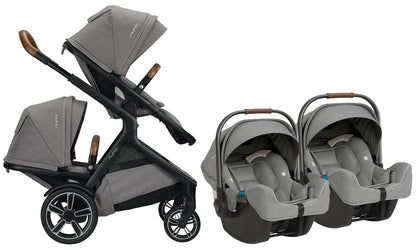 Nuna DEMI Grow + PIPA Twin Travel System Bundle - Frost/Frost - TWIN-ST08110FRT-CF03501FRT