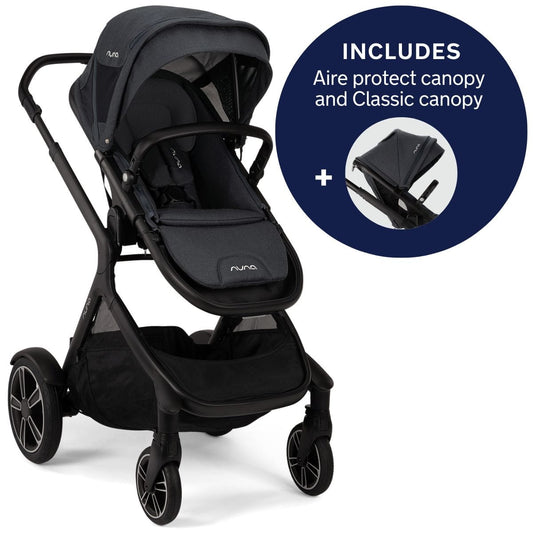 Nuna DEMI Grow Single-to-Double Stroller with Aire Protect Canopy + Classic Canopy - Ocean - ST08120OCN