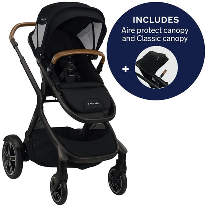 Nuna DEMI Grow Single-to-Double Stroller with Aire Protect Canopy + Classic Canopy - Caviar - ST08120CVR
