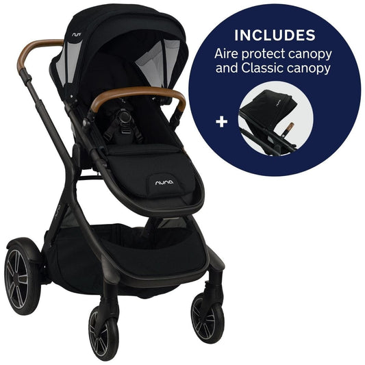 Nuna DEMI Grow Single-to-Double Stroller with Aire Protect Canopy + Classic Canopy - Caviar - ST08120CVR