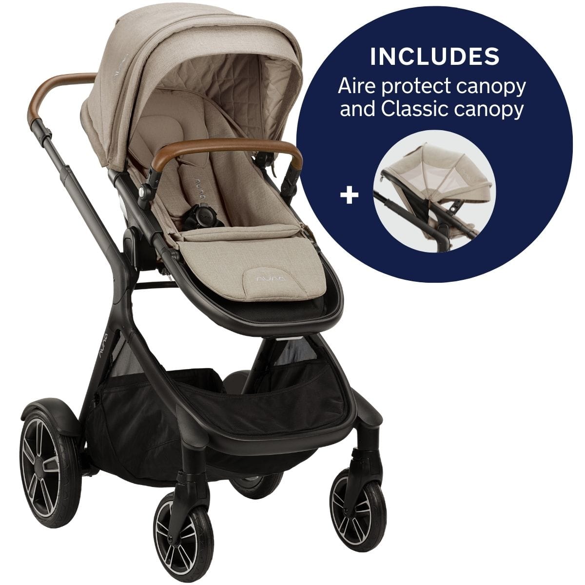 Nuna DEMI Grow Single-to-Double Stroller with Aire Protect Canopy + Classic Canopy - Hazelwood