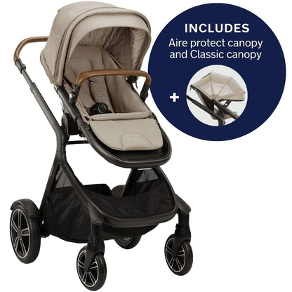 Nuna DEMI Grow Single-to-Double Stroller with Aire Protect Canopy + Classic Canopy - Hazelwood