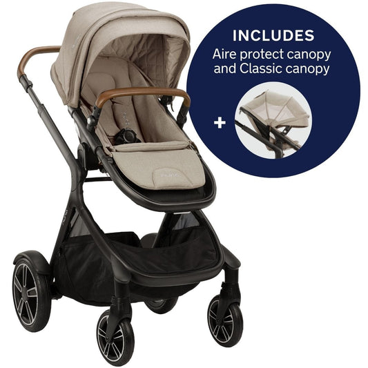 Nuna DEMI Grow Single-to-Double Stroller with Aire Protect Canopy + Classic Canopy - Hazelwood - ST08122HAZ