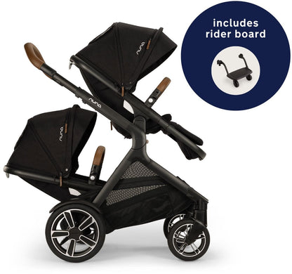 Nuna DEMI Next Double Stroller with Rider Board Bundle - Caviar - ST17902CVR-AC17902CVR