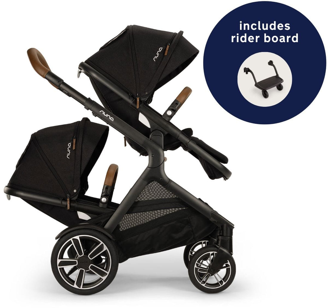 Nuna DEMI Next Double Stroller with Rider Board Bundle - Caviar