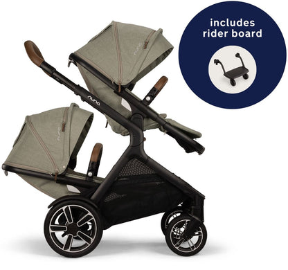 Nuna DEMI Next Double Stroller with Rider Board Bundle - Hazelwood - ST17902HAZ-AC17902HAZ