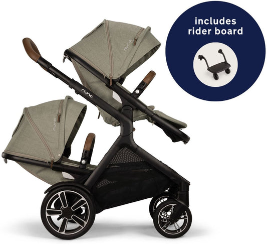 Nuna DEMI Next Double Stroller with Rider Board Bundle - Hazelwood - ST17902HAZ-AC17902HAZ