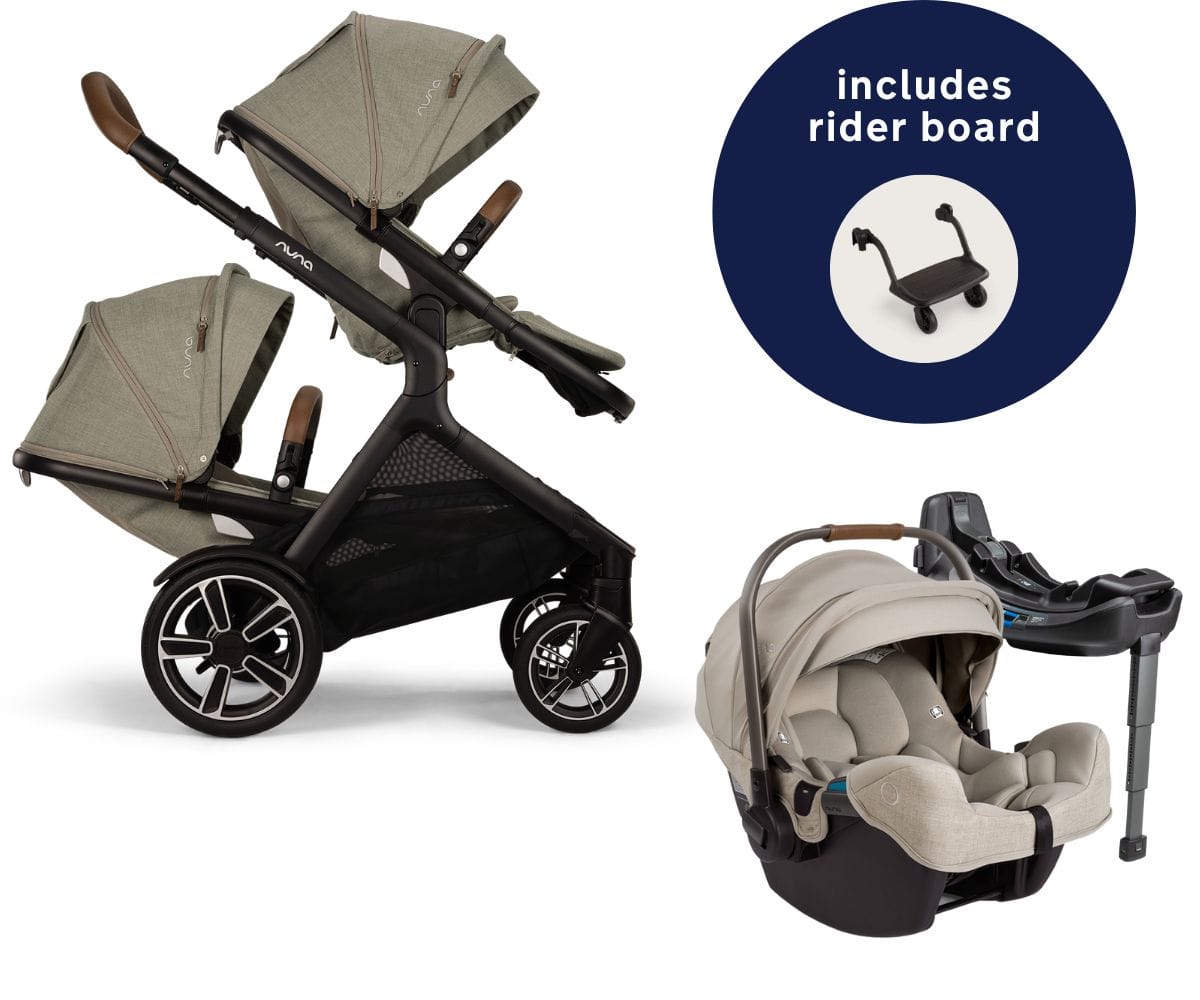 Nuna DEMI Next Double Stroller with Rider Board + PIPA RX Travel System Bundle - Hazelwood - DBL-ST17902HAZ-CF12508603HAZ