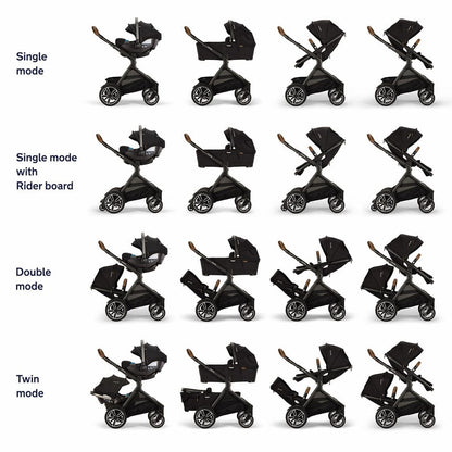 Nuna DEMI Next Double Stroller with Rider Board + PIPA urbn Travel System Bundle - Caviar - DBL-TS17915600CVR