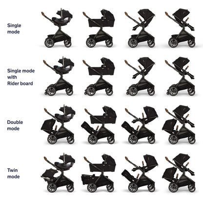 Nuna DEMI Next Stroller with Rider Board + DEMI Grow Bassinet with Stand Bundle - Caviar - ST17902CVR-CD09200CVR