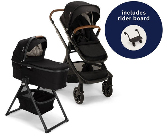 Nuna DEMI Next Stroller with Rider Board + DEMI Grow Bassinet with Stand Bundle - Caviar - ST17902CVR-CD09200CVR