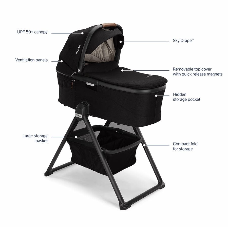 Nuna DEMI Next Stroller with Rider Board + DEMI Grow Bassinet with Stand + PIPA RX Travel System Bundle - Caviar - TRVL-ST17902CVR-CD09200CVR