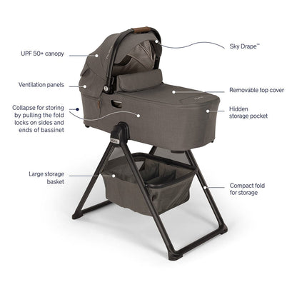 Nuna DEMI Next Stroller with Rider Board + DEMI Next Bassinet with Stand Bundle - Granite - ST17902GRN-CD18700GRN