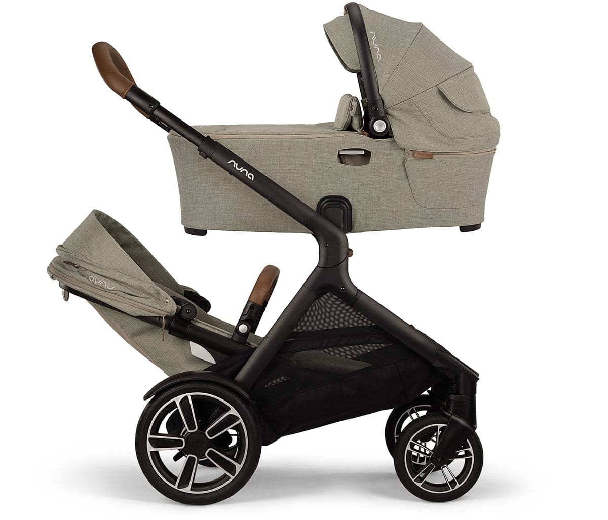 Nuna DEMI Next Stroller with Rider Board + DEMI Next Bassinet with Stand + PIPA RX Travel System Bundle - Hazelwood - TRVL-ST17902HAZ-CD18700HAZ