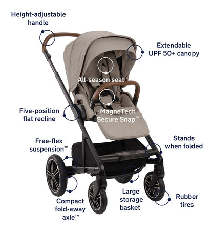 Nuna MIXX Next Stroller with Magnetic Buckle - Hazelwood - ST13440HAZ