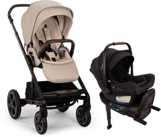 Nuna MIXX Next with Magnetic Buckle + PIPA Aire RX Travel System Bundle - Biscotti / Caviar - ST13453BIS-CF18508600CVR