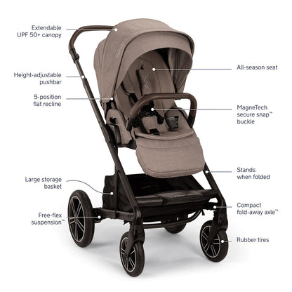 Nuna MIXX Next with Magnetic Buckle + PIPA RX Travel System Bundle - Biscotti / Caviar - ST13453BIS-CF12508600CVR
