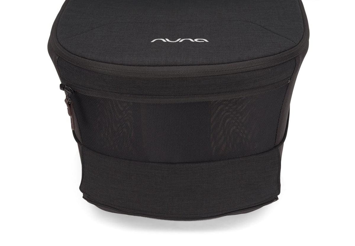 Black Nuna bassinet canopy with mesh ventilation panel