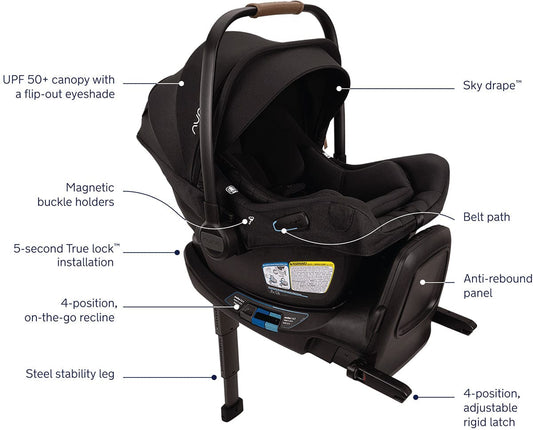 Nuna PIPA Aire RX Infant Car Seat + PIPA RELX Base with Load Leg - Caviar - CF18508600CVR
