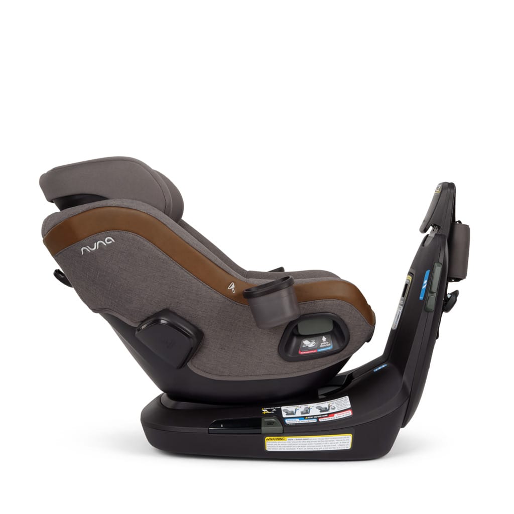 Nuna car seat in grey and brown with base