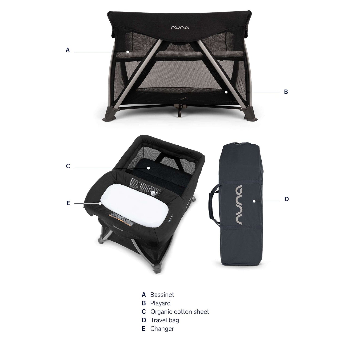 Nuna SENA Aire Playard with Zip-Off Bassinet + Changer (One Box) - Caviar - TCC16500CVR